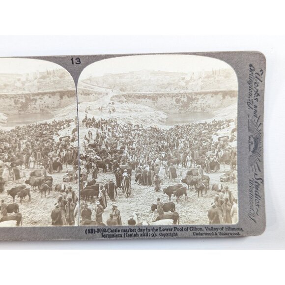 Set of 4 Antique Stereoview cards of Jerusalem, Cattle Market day, Christian - Picture 3 of 8
